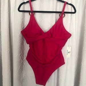 Sexy dark pink one piece swimsuit.